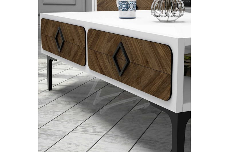 VARRED Soffbord 105 cm m Förvaring Hylla Fiskbensmönster Vit - Möbler - Vardagsrum - Soffbord & vardagsrumsbord - Soffbord