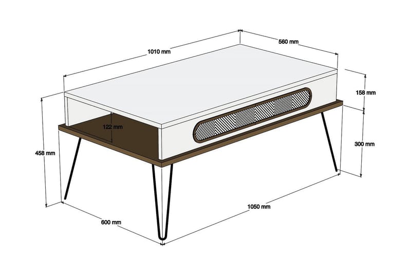 VARRED Soffbord 105 cm m Förvaring Hylla Triangelmönster Bru - Brun/Vit - Soffbord - Bord