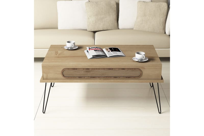 VARRED Soffbord 105 cm m Förvaring Hylla Triangelmönster Lju - Ljusbrun - Möbler - Vardagsrum - Soffbord & vardagsrumsbord - Soffbord