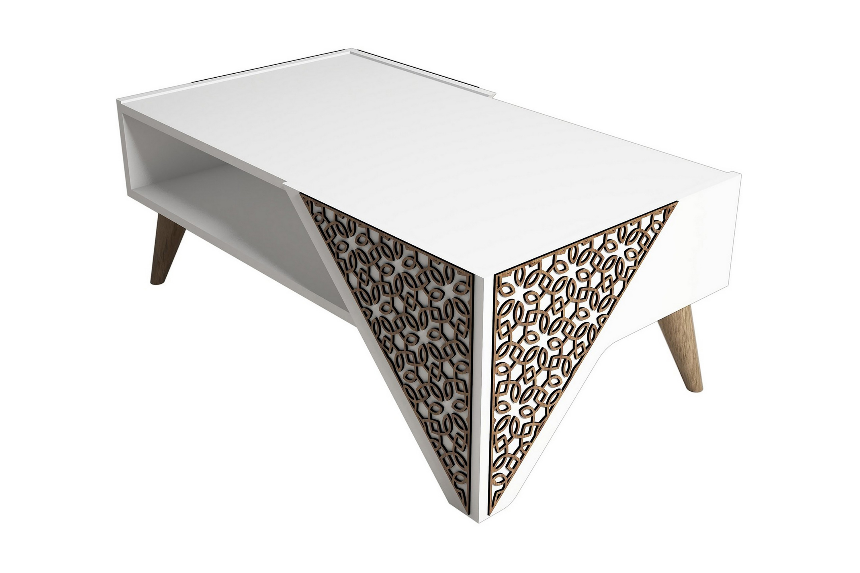 varred soffbord 105 cm med förvaring hylla blommönster vit/b -