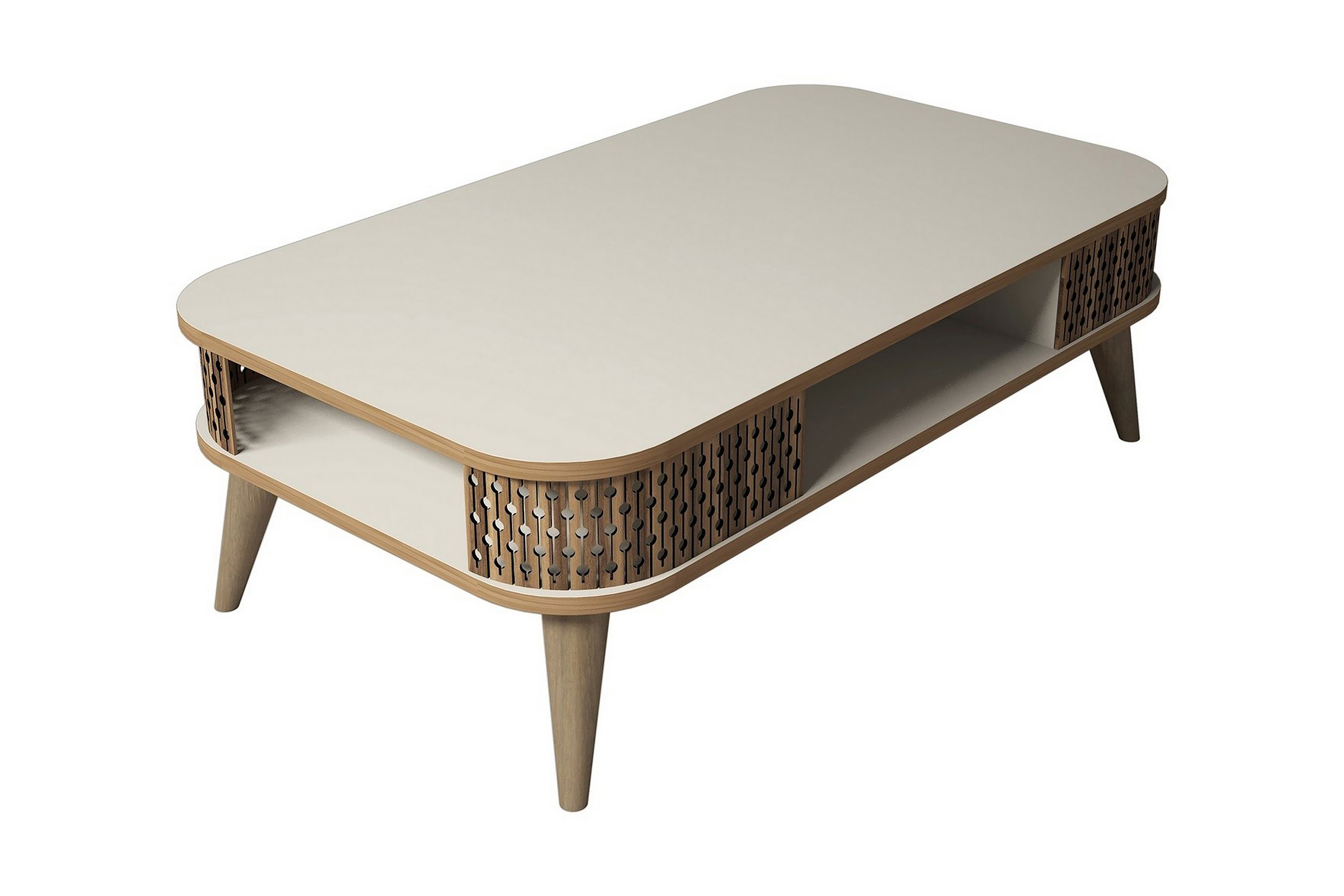 varred soffbord 105 cm med förvaring hylla runda hörn vit/br - vit/brun/ek