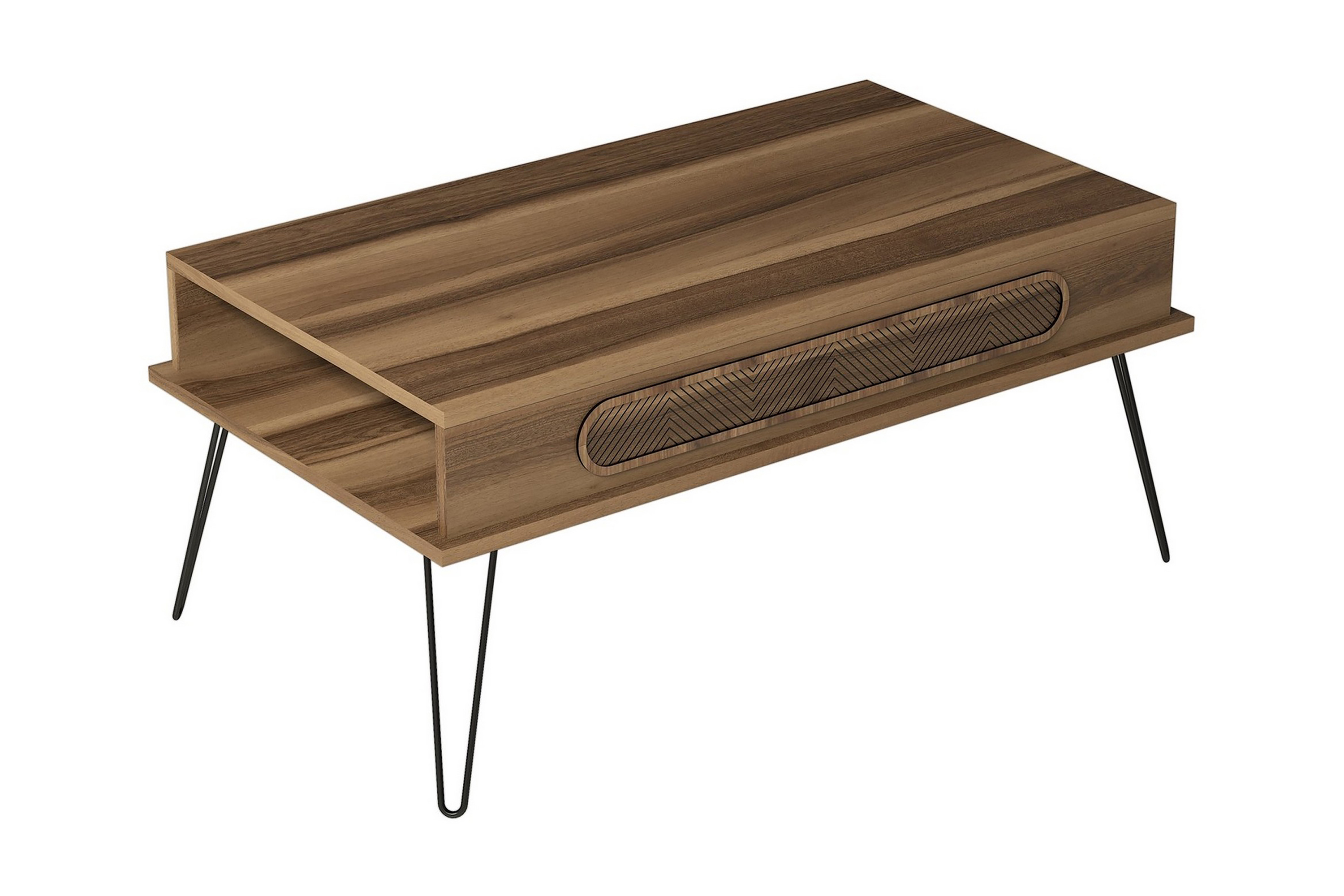 varred soffbord 105 cm med förvaring hylla triangelmönster b - brun