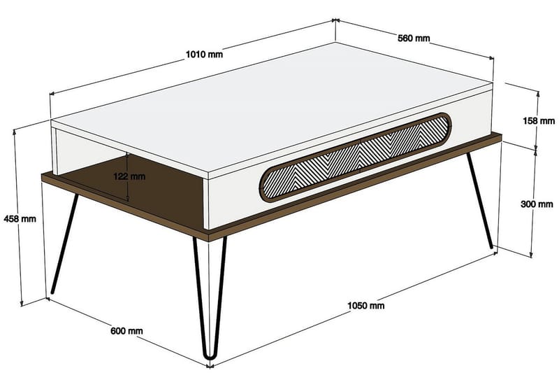 VARRED Soffbord 105 cm med Förvaring Hylla Triangelmönster B - Brun - Soffbord - Bord