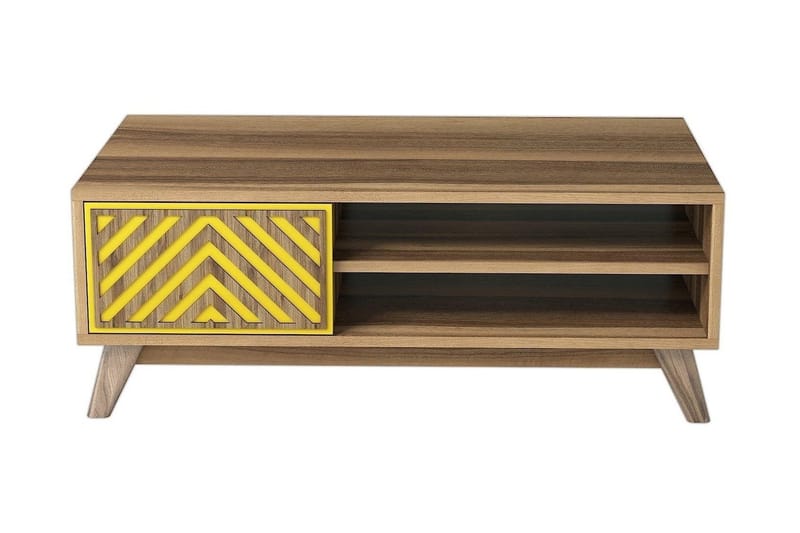 VARRED Soffbord 105 cm med Skåp+2 Hyllor Linjer Valnötsbrun/ - Brun/Gul - Soffbord - Bord
