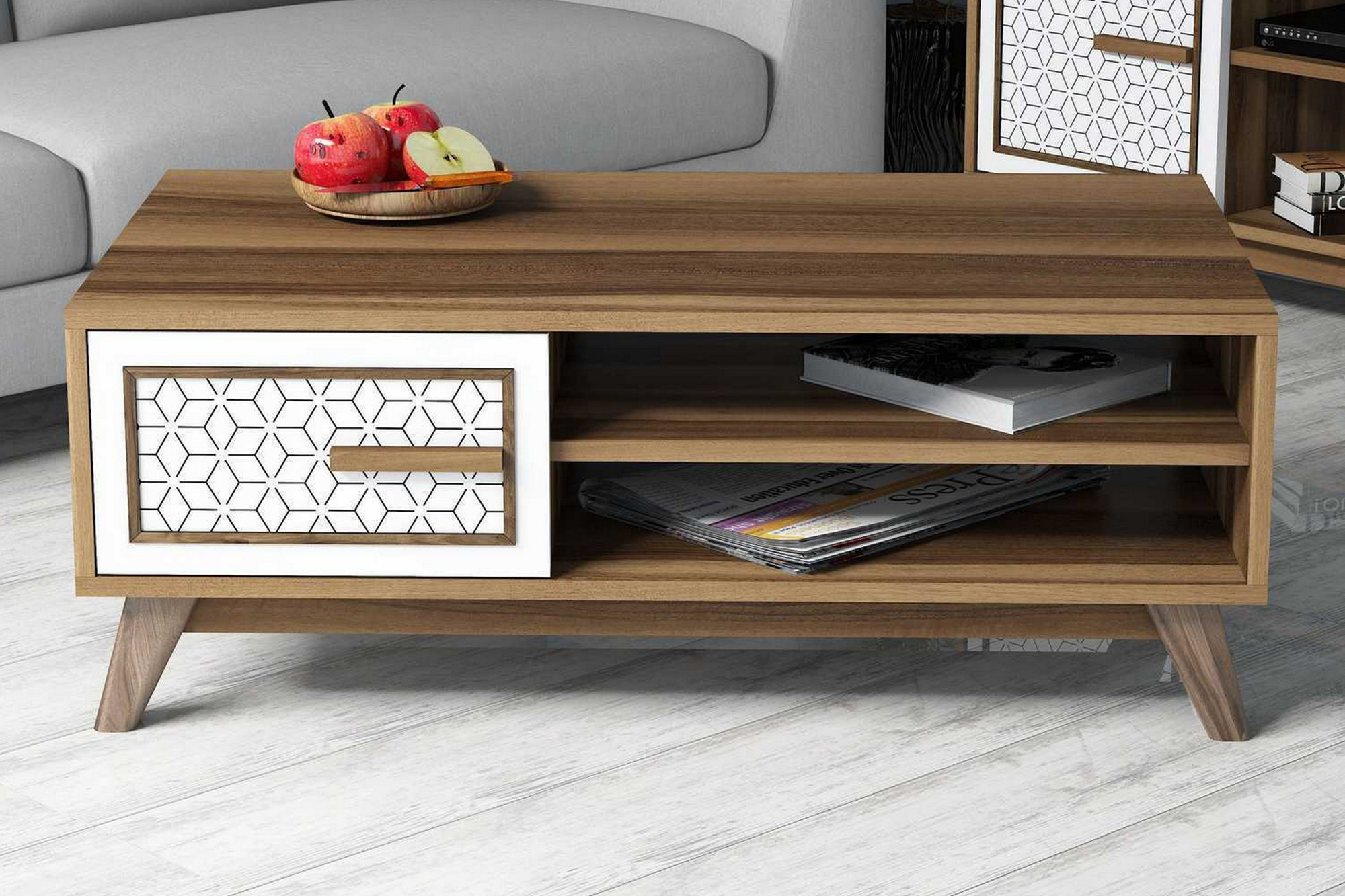 varred soffbord 105 cm skåp+2 hyllor diamant valnötsbrun/krä - ek/vit/brun