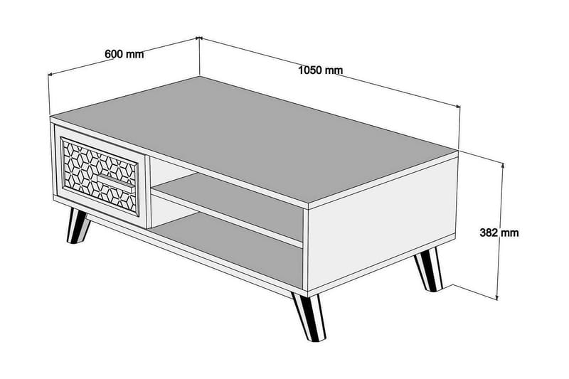 VARRED Soffbord 105 Skåp+2 Hyllor Diamantmönster Valnötsbrun - Brun/Blå - Soffbord - Bord