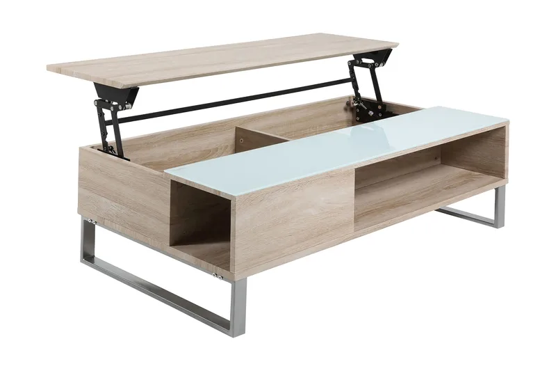 Vilhelmina Soffbord 110 cm med Förvaring Hylla - Glas/Ekfärg/Vit/Ljusgrå - Möbler - Vardagsrum - Soffbord & vardagsrumsbord - Soffbord