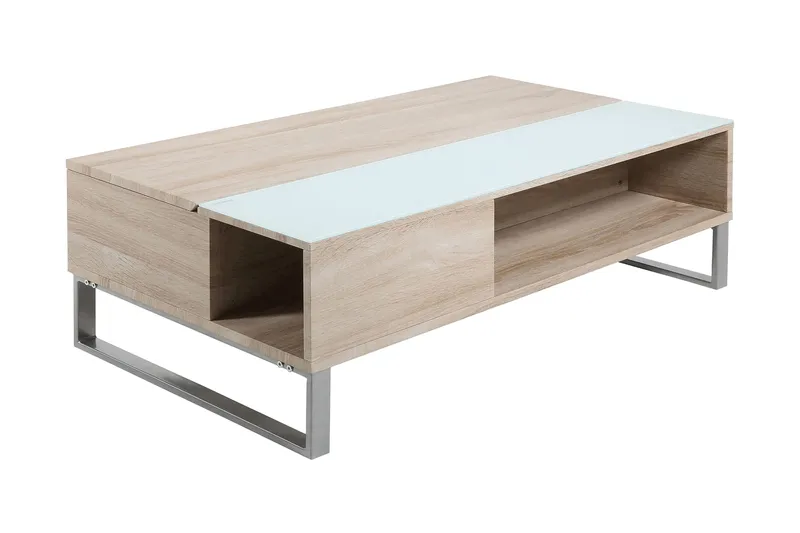 Vilhelmina Soffbord 110 cm med Förvaring Hylla - Glas/Ekfärg/Vit/Ljusgrå - Möbler - Vardagsrum - Soffbord & vardagsrumsbord - Soffbord