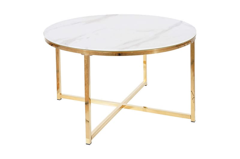 VILLOTTE Soffbord 80 cm Runt Marmormönster Vit/Guld/Glas - Marmorbord - Soffbord - Bord