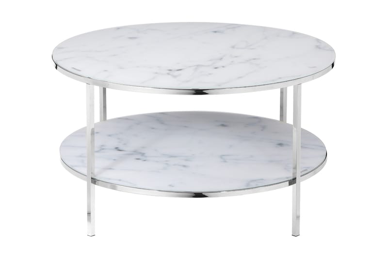 VOLIM Soffbord 80 cm Runt Förvaring Hyllor Marmormönster Vit - Bord - Soffbord