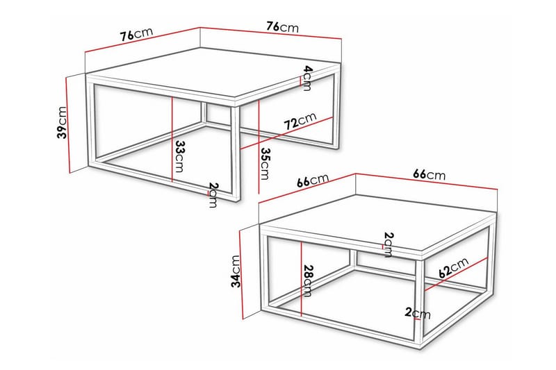 Wardner Kvadratiskt Stapelbart Soffbord 76 cm i Trä med Metallstativ - Svart - Möbler - Vardagsrum - Soffbord & vardagsrumsbord - Satsbord