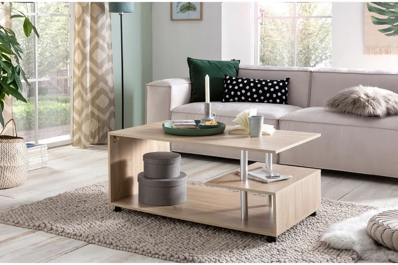 Werbeck Soffbord 105 cm med Förvaring Hylla på Hjul - Trä/Natur - Möbler - Vardagsrum - Soffbord & vardagsrumsbord - Soffbord