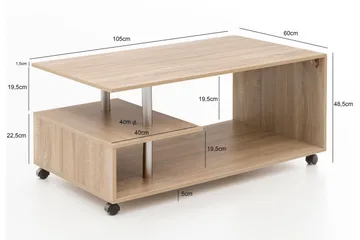 Werbeck Soffbord 105 cm med Förvaring Hylla på Hjul - Trä/Natur - Möbler - Vardagsrum - Soffbord & vardagsrumsbord - Soffbord