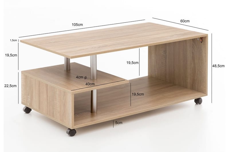 Werbeck Soffbord 105 cm med Förvaring Hylla på Hjul - Trä/Natur - Möbler - Vardagsrum - Soffbord & vardagsrumsbord - Soffbord