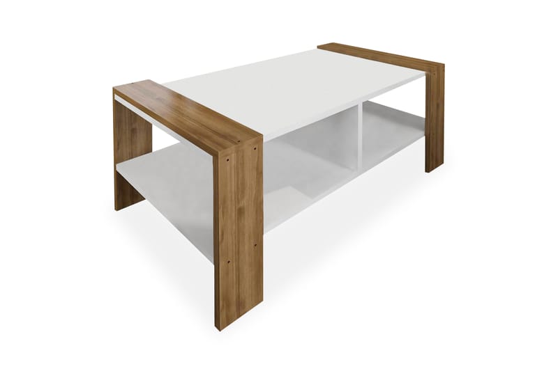 WETAH Soffbord 90 cm med Förvaring Hylla Vit/Valnötsbrun, Vit/Valnöt
