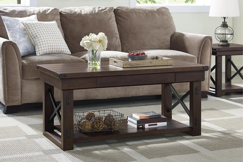 WILDWOOD Soffbord 112 cm med Förvaring Hylla Espresso - Dorel Home - Möbler - Vardagsrum - Soffbord & vardagsrumsbord - Soffbord