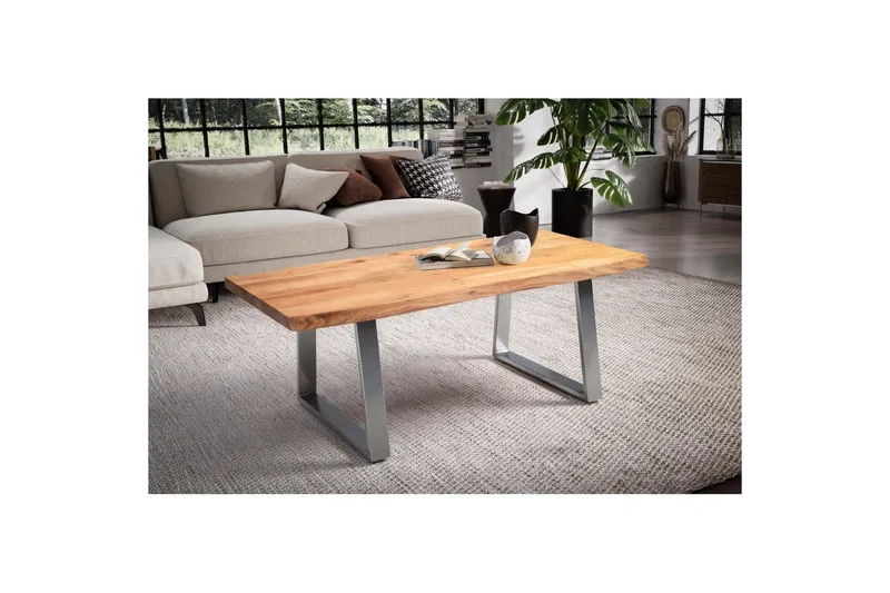 Soffbord Wohnling 120 cm massivt trä träd kant rektangulärt lantligt hus Silver, Raka Löpare - Silver, Raka löpare - Möbler - Vardagsrum - Soffbord & vardagsrumsbord - Soffbord