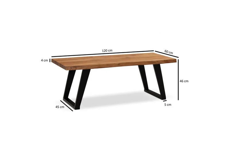 Soffbord Wohnling 120 cm massivt trä träd kant rektangulärt lantligt hus Svart, vinklade löpare - Svart, vinklade löpare - Möbler - Vardagsrum - Soffbord & vardagsrumsbord - Soffbord