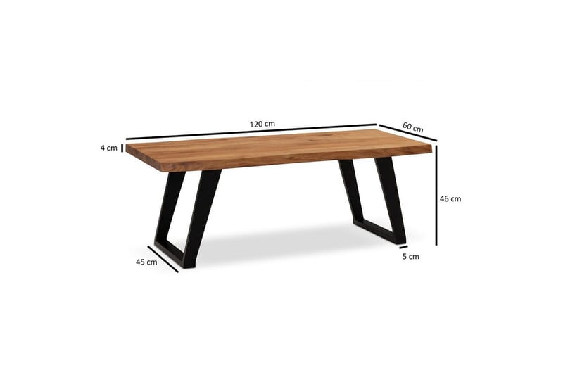 Soffbord Wohnling 120 cm massivt trä träd kant rektangulärt lantligt hus Svart, vinklade löpare - Svart, vinklade löpare - Möbler - Vardagsrum - Soffbord & vardagsrumsbord - Soffbord