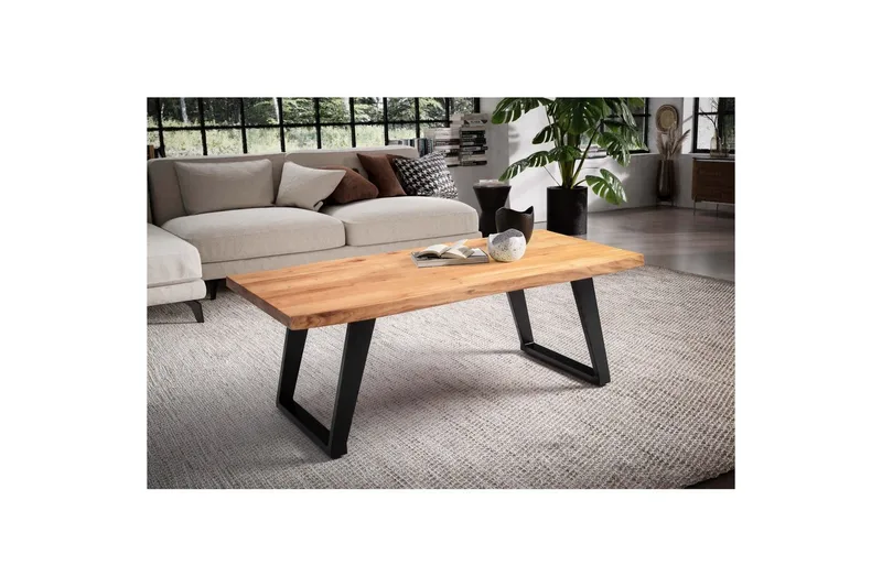 Soffbord Wohnling 120 cm massivt trä träd kant rektangulärt lantligt hus Svart, vinklade löpare - Svart, vinklade löpare - Möbler - Vardagsrum - Soffbord & vardagsrumsbord - Soffbord