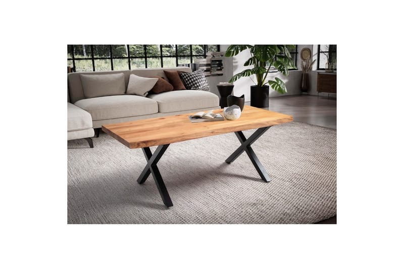 Soffbord Wohnling 120 cm massivt trä träd kant rektangulärt lantligt hus Svart, X-ram - Svart, X-ram - Möbler - Vardagsrum - Soffbord & vardagsrumsbord - Soffbord