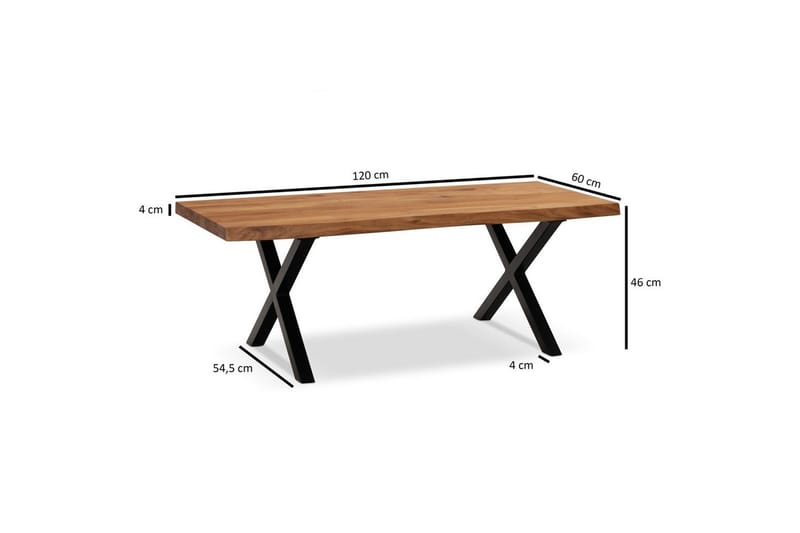 Soffbord Wohnling 120 cm massivt trä träd kant rektangulärt lantligt hus Svart, X-ram - Svart, X-ram - Möbler - Vardagsrum - Soffbord & vardagsrumsbord - Soffbord
