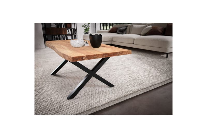 Soffbord Wohnling 120 cm massivt trä träd kant rektangulärt lantligt hus Svart, X-ram - Svart, X-ram - Möbler - Vardagsrum - Soffbord & vardagsrumsbord - Soffbord