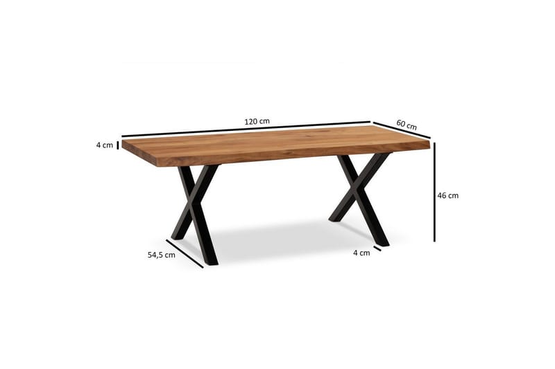 Soffbord Wohnling 120 cm massivt trä träd kant rektangulärt lantligt hus Svart, X-ram - Svart, X-ram - Möbler - Vardagsrum - Soffbord & vardagsrumsbord - Soffbord