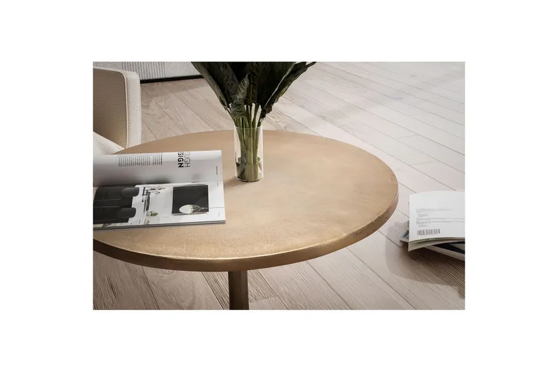 Soffbord Wohnling 60 cm rund industristil med guldfärgad metallram - Möbler - Vardagsrum - Soffbord & vardagsrumsbord - Soffbord