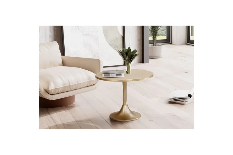 Soffbord Wohnling 60 cm rund industristil med guldfärgad metallram - Möbler - Vardagsrum - Soffbord & vardagsrumsbord - Soffbord