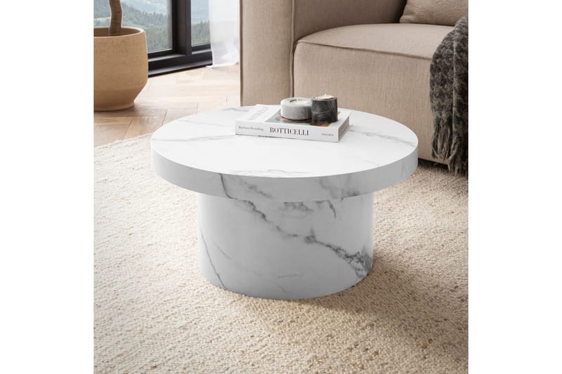 Soffbord Wohnling 60 cm vardagsrumsbord soffbord runt litet soffbord modern Marmor Vit - Marmor Vit - Möbler - Vardagsrum - Soffbord & vardagsrumsbord - Soffbord
