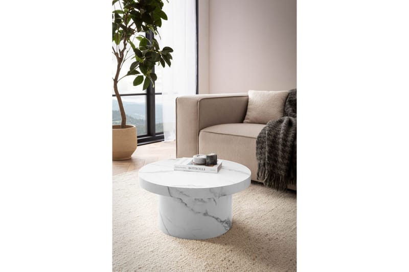 Soffbord Wohnling 60 cm vardagsrumsbord soffbord runt litet soffbord modern Marmor Vit - Marmor Vit - Möbler - Vardagsrum - Soffbord & vardagsrumsbord - Soffbord