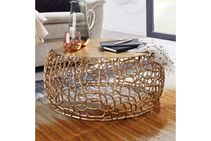 Soffbord Wohnling aluminiumgjutning, rund 60 cm handgjord, modern stil Guld - Guld - Möbler - Vardagsrum - Soffbord & vardagsrumsbord - Soffbord
