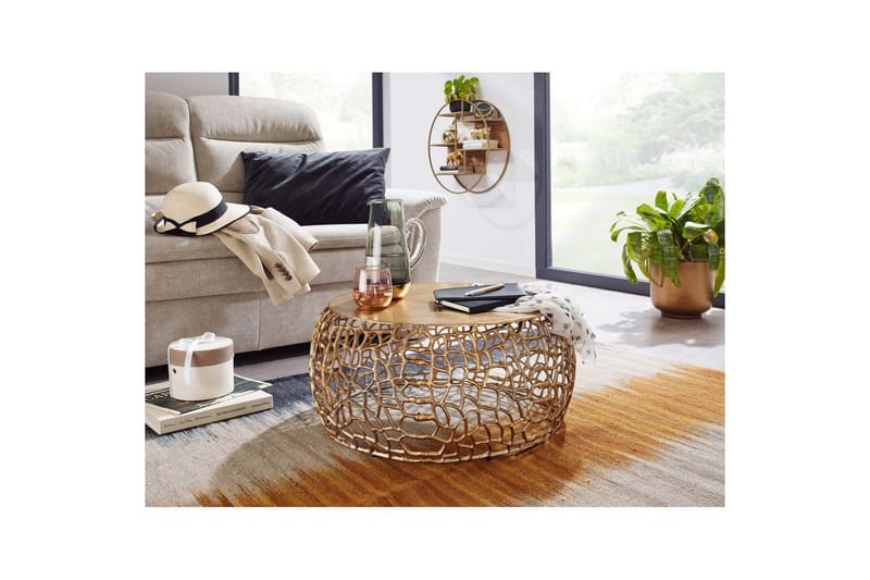 Soffbord Wohnling aluminiumgjutning, rund 60 cm handgjord, modern stil Guld - Guld - Möbler - Vardagsrum - Soffbord & vardagsrumsbord - Soffbord