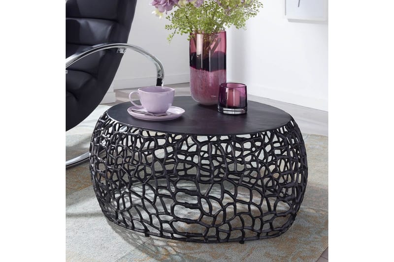 Soffbord Wohnling aluminiumgjutning, rund 60 cm handgjord, modern stil Svart - Svart - Möbler - Vardagsrum - Soffbord & vardagsrumsbord - Soffbord