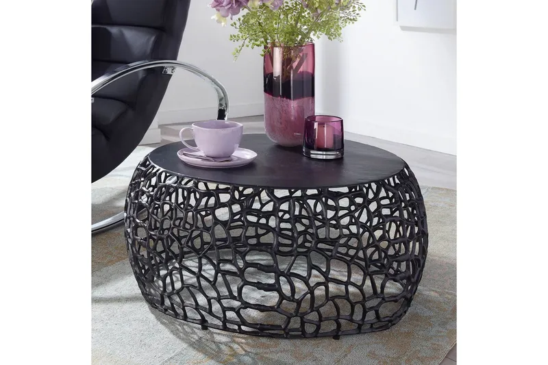 Soffbord Wohnling aluminiumgjutning, rund 60 cm handgjord, modern stil Svart - Svart - Möbler - Vardagsrum - Soffbord & vardagsrumsbord - Soffbord