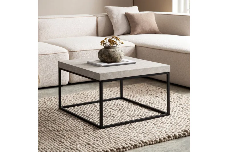 Soffbord Wohnling fyrkant 60 cm stenoptikstil, klassisk metallram, modern look Beige - Beige - Möbler - Vardagsrum - Soffbord & vardagsrumsbord - Soffbord