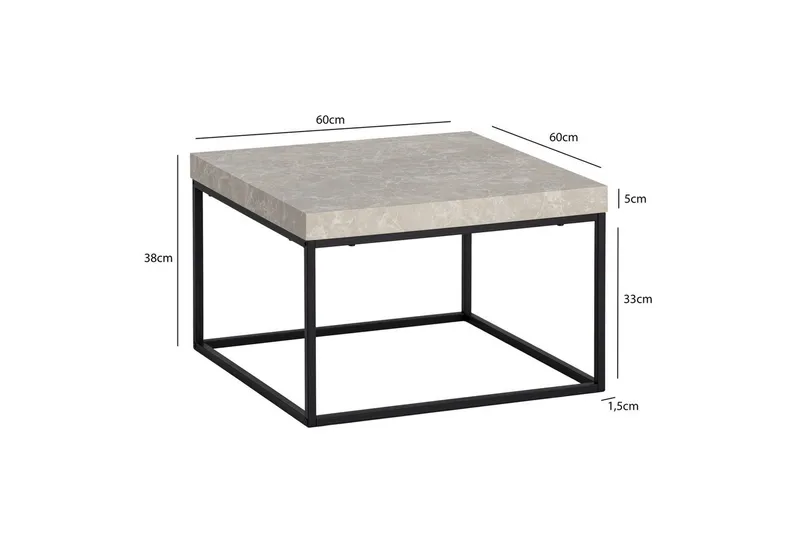 Soffbord Wohnling fyrkant 60 cm stenoptikstil, klassisk metallram, modern look Beige - Beige - Möbler - Vardagsrum - Soffbord & vardagsrumsbord - Soffbord