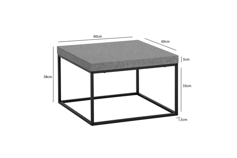 Soffbord Wohnling fyrkant 60 cm stenoptikstil, klassisk metallram, modern look Grå - Grå - Möbler - Vardagsrum - Soffbord & vardagsrumsbord - Soffbord