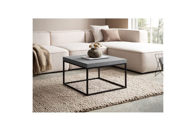 Soffbord Wohnling fyrkant 60 cm stenoptikstil, klassisk metallram, modern look Grå - Grå - Möbler - Vardagsrum - Soffbord & vardagsrumsbord - Soffbord