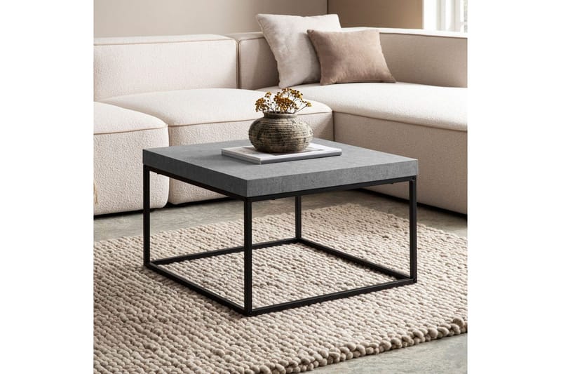 Soffbord Wohnling fyrkant 60 cm stenoptikstil, klassisk metallram, modern look Grå - Grå - Möbler - Vardagsrum - Soffbord & vardagsrumsbord - Soffbord