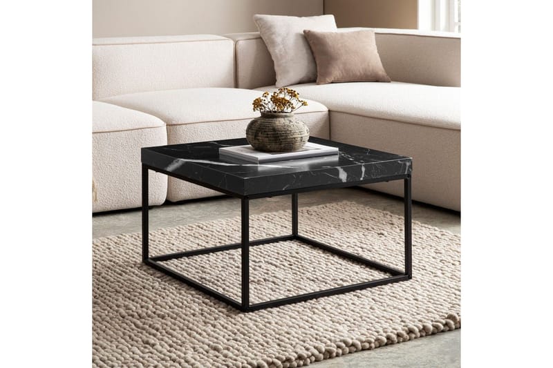 Soffbord Wohnling fyrkant 60 cm stenoptikstil, klassisk metallram, modern look Marmor Svart - Marmor Svart - Möbler - Vardagsrum - Soffbord & vardagsrumsbord - Marmorbord