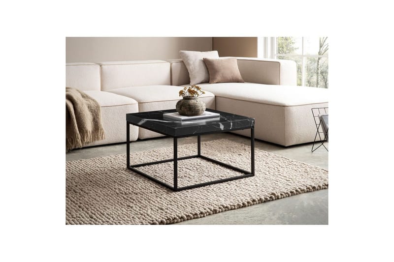 Soffbord Wohnling fyrkant 60 cm stenoptikstil, klassisk metallram, modern look Marmor Svart - Marmor Svart - Möbler - Vardagsrum - Soffbord & vardagsrumsbord - Marmorbord