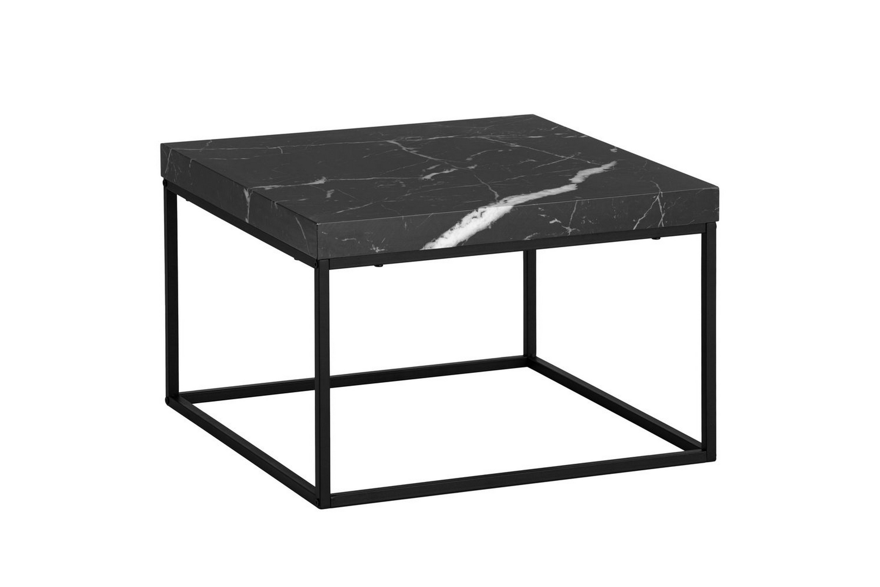 soffbord wohnling fyrkant 60 cm stenoptikstil, klassisk metallram, modern look marmor svart - marmor svart