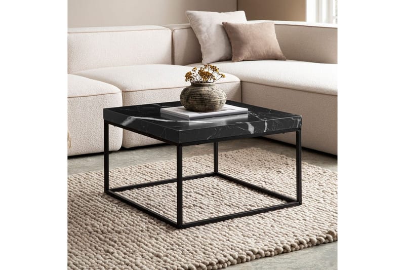 Soffbord Wohnling fyrkant 60 cm stenoptikstil, klassisk metallram, modern look Marmor Svart - Marmor Svart - Möbler - Vardagsrum - Soffbord & vardagsrumsbord - Soffbord