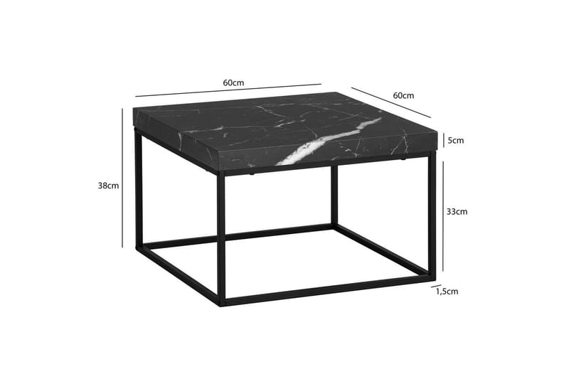 Soffbord Wohnling fyrkant 60 cm stenoptikstil, klassisk metallram, modern look Marmor Svart - Marmor Svart - Möbler - Vardagsrum - Soffbord & vardagsrumsbord - Soffbord