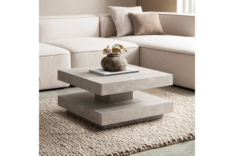 Soffbord Wohnling fyrkant 60 cm, stenoptikstil, modern look Beige - Beige - Möbler - Vardagsrum - Soffbord & vardagsrumsbord - Soffbord