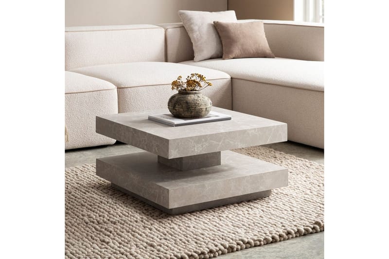 Soffbord Wohnling fyrkant 60 cm, stenoptikstil, modern look Beige - Beige - Möbler - Vardagsrum - Soffbord & vardagsrumsbord - Soffbord