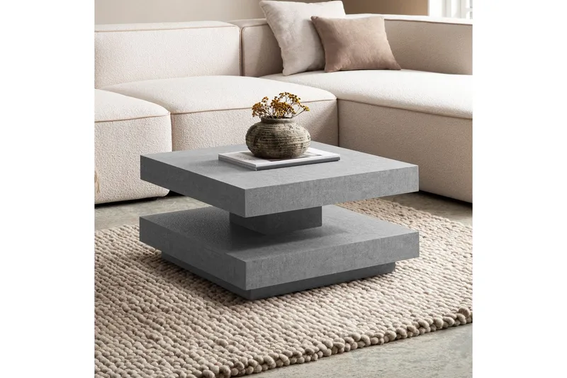 Soffbord Wohnling fyrkant 60 cm, stenoptikstil, modern look Grå - Grå - Möbler - Vardagsrum - Soffbord & vardagsrumsbord - Soffbord