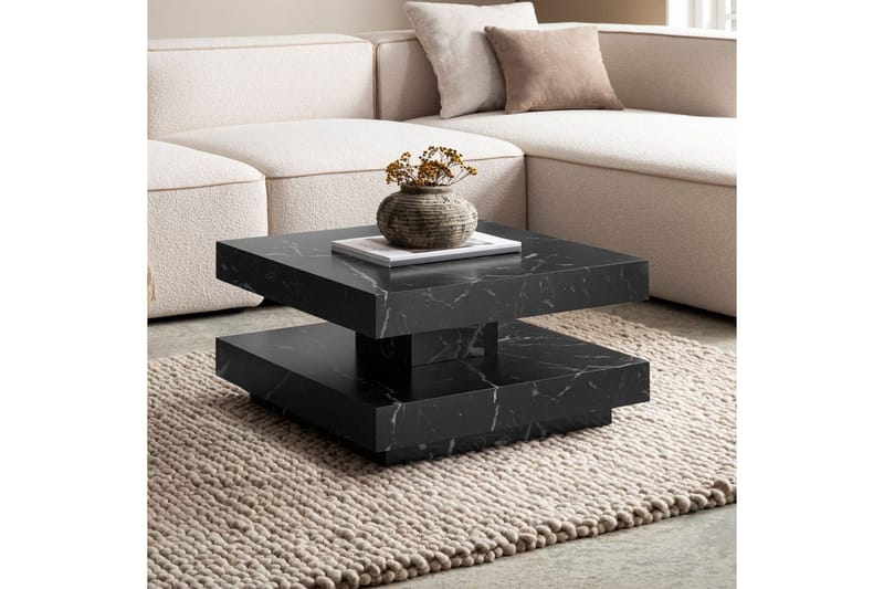 Soffbord Wohnling fyrkant 60 cm, stenoptikstil, modern look Marmor Svart - Marmor Svart - Möbler - Vardagsrum - Soffbord & vardagsrumsbord - Marmorbord